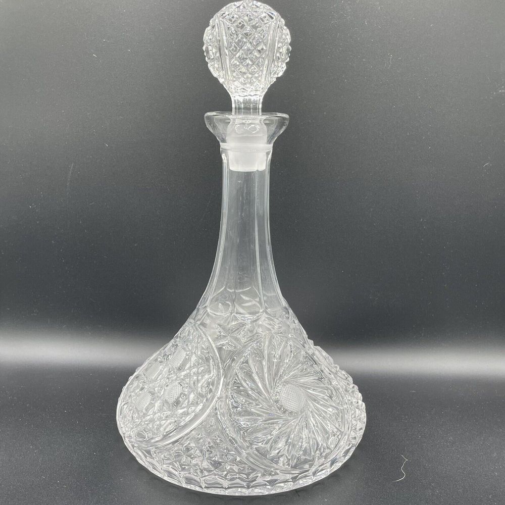 Vintage Etched Bohemian Crystal Decanter 12 Inch Glass With Stopper‎ - Picture 10 of 13